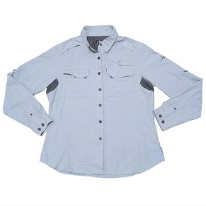 Habit Button Down Fishing Hunting Vented Top Womens Large Dusk Color Gray